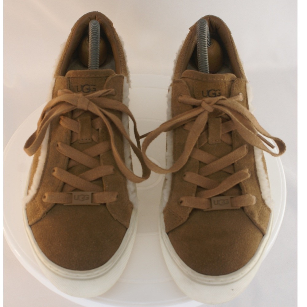 UGG Jass Shearling Suede Platform Sneakers Chestnut Brown Lace Up Womens 8 - Picture 4 of 13